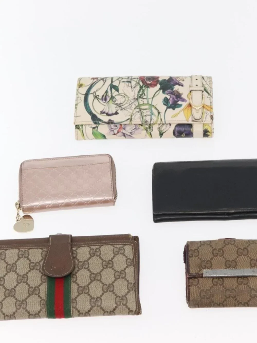 GUCCI GG Canvas Guccissima Wallet Leather 10 Set Beige Black Brown Auth